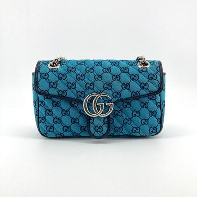 GUCCI(グッチ) GGマーモント ブルーキャンパス チェーンフラップ 443497 ショルダーバッグ ブルー
