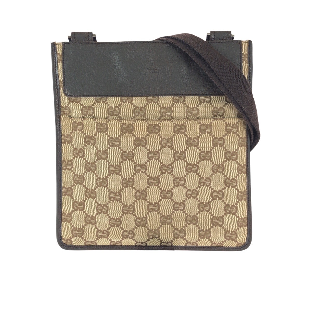 美品 GUCCI グッチ ブラウン ベージュ シルバー金具 GGキャンバス レザー/ ショルダーバッグ ポシェット 601334 【中古】