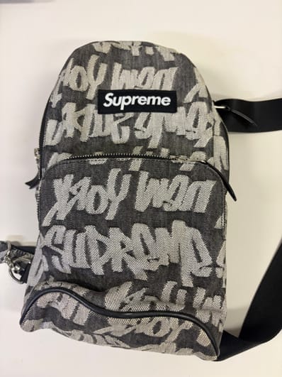 Supreme Fat Tip Jacquard Denim Sling Bag "Black"