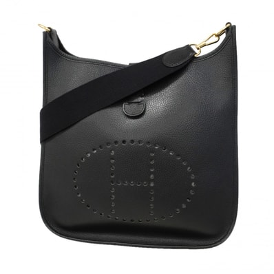 【6eb0484】エルメス ショルダーバッグ エヴリン1GM アルデンヌ ブラック ゴールド金具 □E刻印【中古】レディース