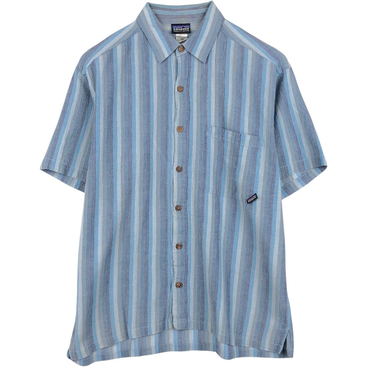 古着 00年代 パタゴニア Patagonia ORGANIC COTTON オーガニックコットン A/C シャツ 52918S5 マルチストライプ 半袖 コットン ストライプシャツ ボックスシャツ メンズM相当/evb035434