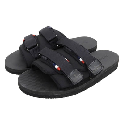 モンクレール SLIDE WORKS トリコロール ベルクロ サンダル シューズ メンズ 黒 ブラック 43 43