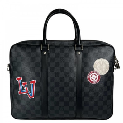LOUIS VUITTON ルイヴィトン ハンドバッグ トラベルステッカー N41053 ダミエキャンバス ブラック 黒 シルバー金具 メンズ【中古品】