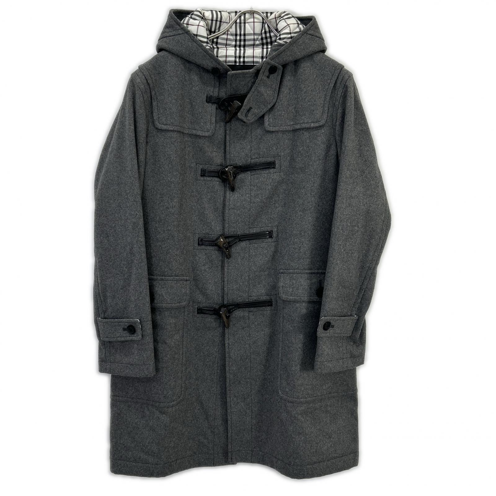 バーバリーブラックレーベル グレー BMC75-306-04 カシミヤウール フード付 ダッフルコート M