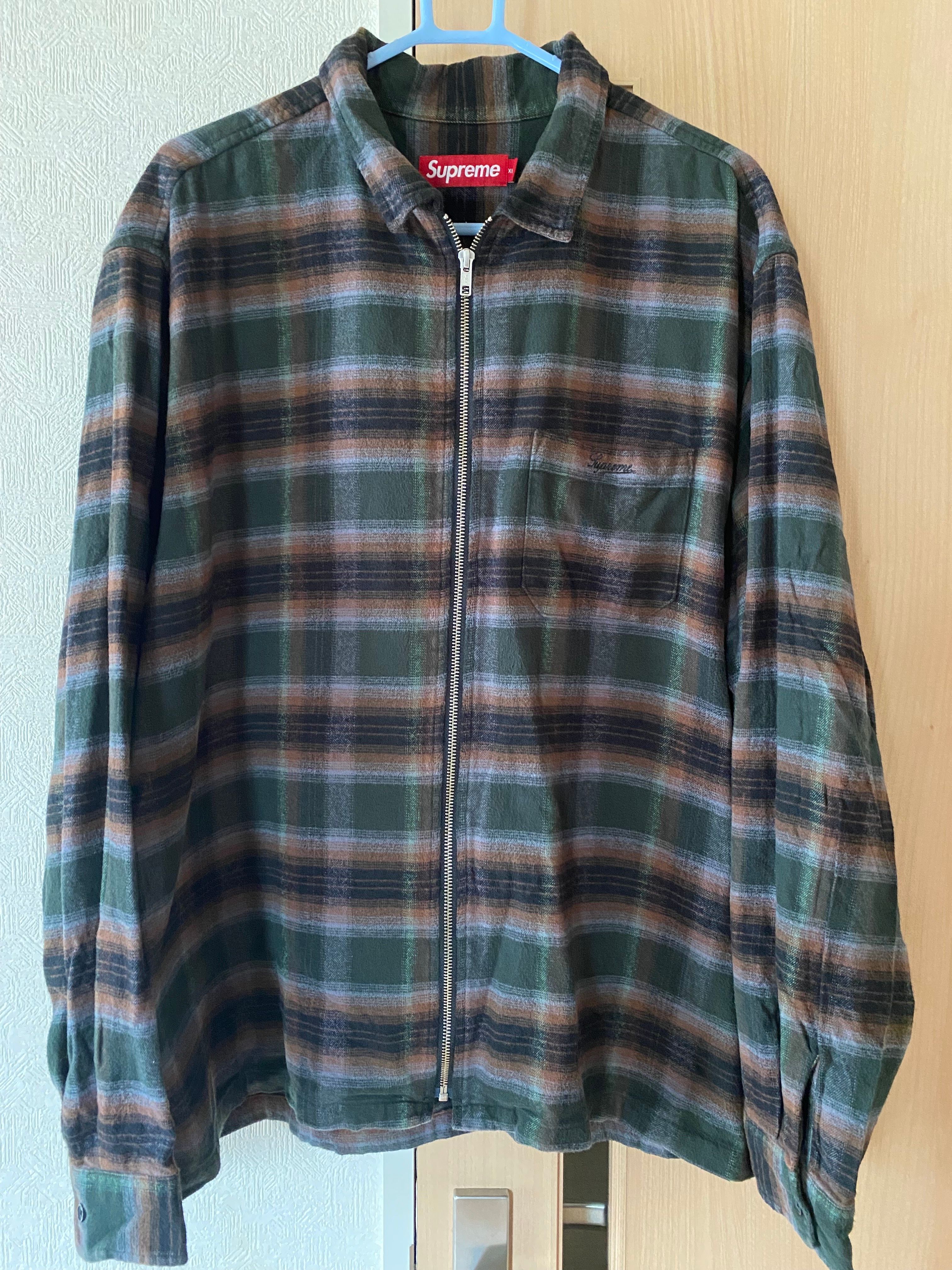 Supreme Shadow Plaid Flannel Zip Up Shirt "Green"