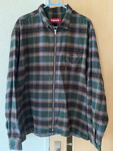 Supreme Shadow Plaid Flannel Zip Up Shirt "Green"