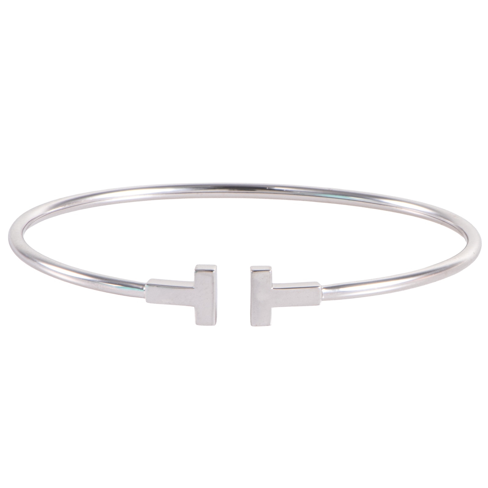 TIFFANY&Co. ティファニー ティファニーT ナロー ワイヤー ブレスレット バングル K18WG シルバー【中古】