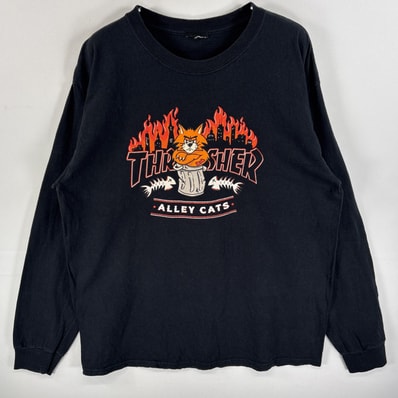 古着 スラッシャー THRASHER 長袖Tシャツ ラバープリント ALLEY CATS スケボー ブラック メンズ
