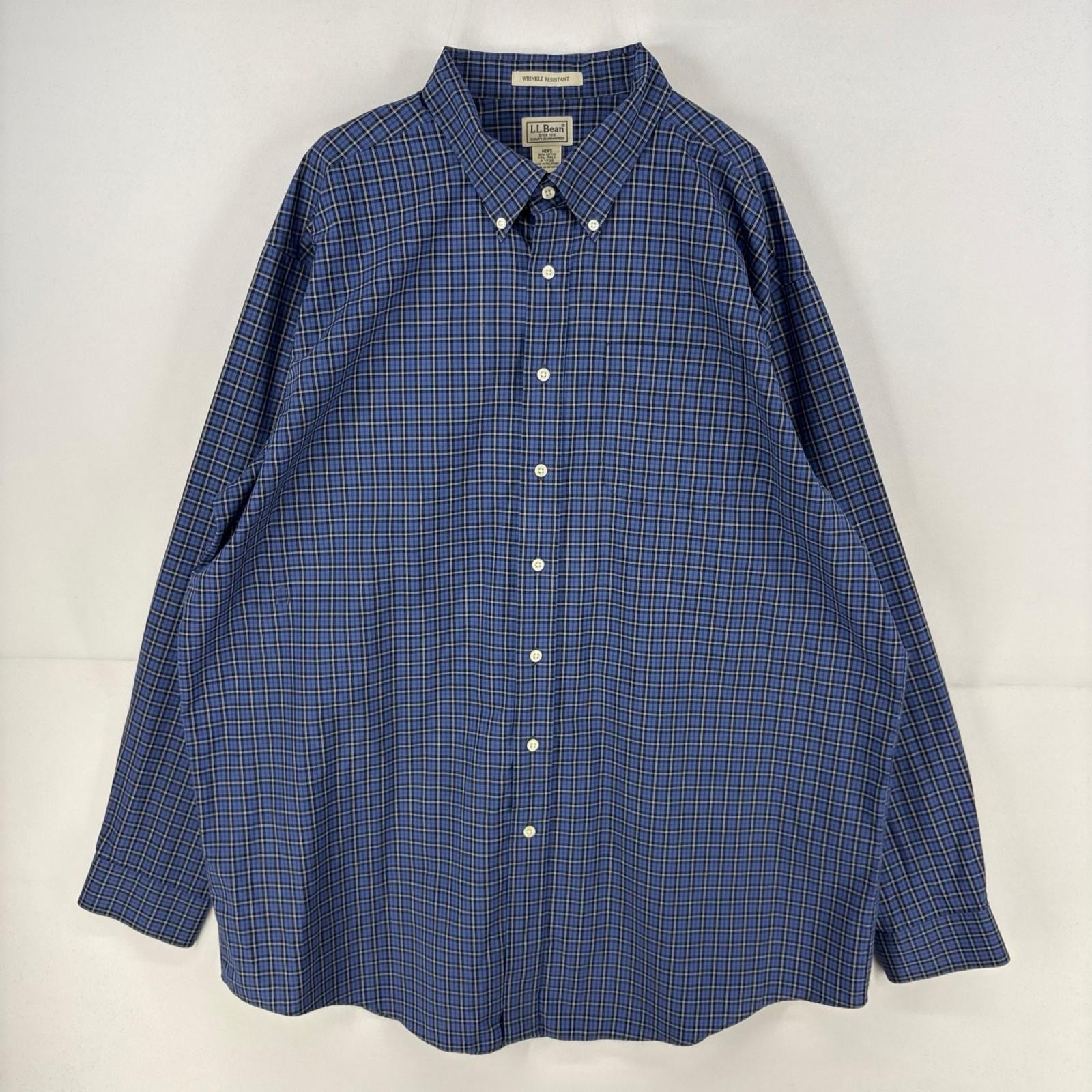 古着 エルエルビーン L.L.Bean 長袖シャツ 胸ポケット 大きいサイズ アウトドア ボタンダウン 2XL  ネイビー系 チェック メンズ