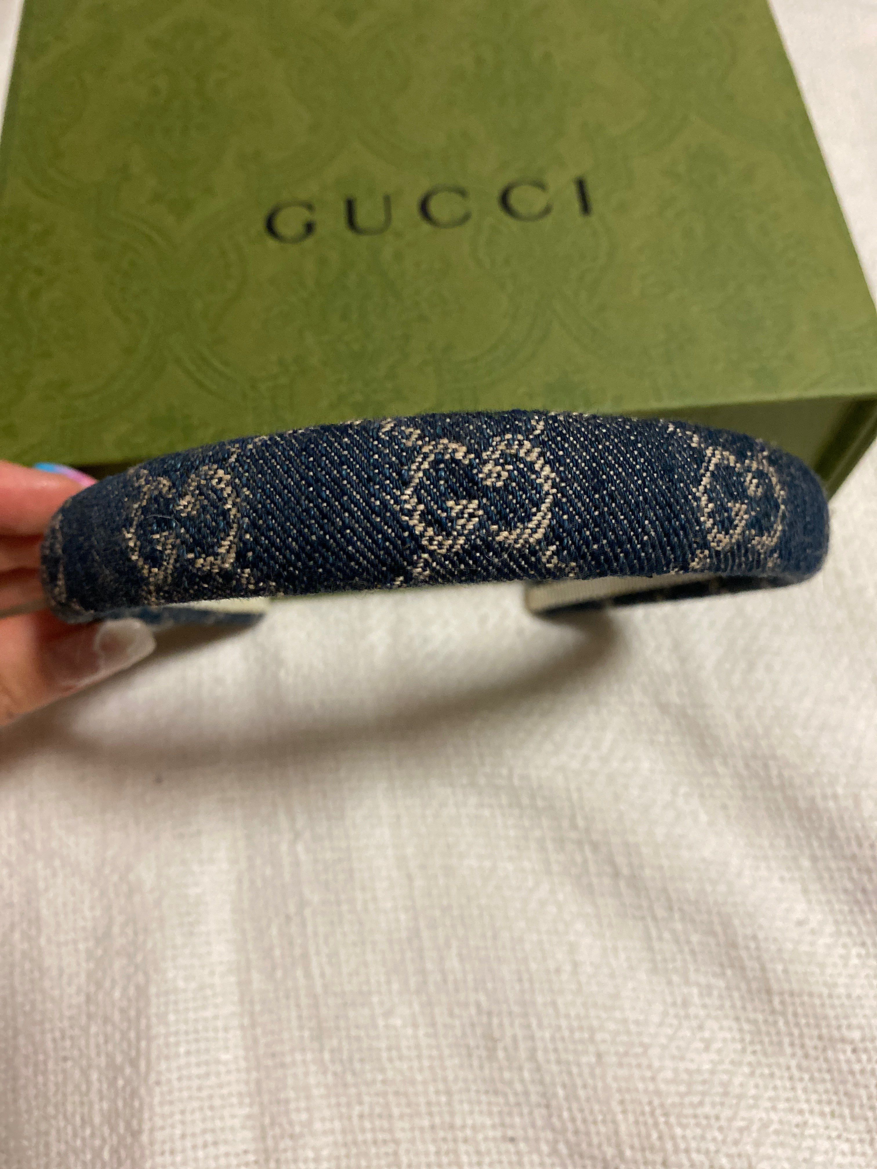 GUCCI Eco Washed Denim Hair Band "Blue/Ivory"