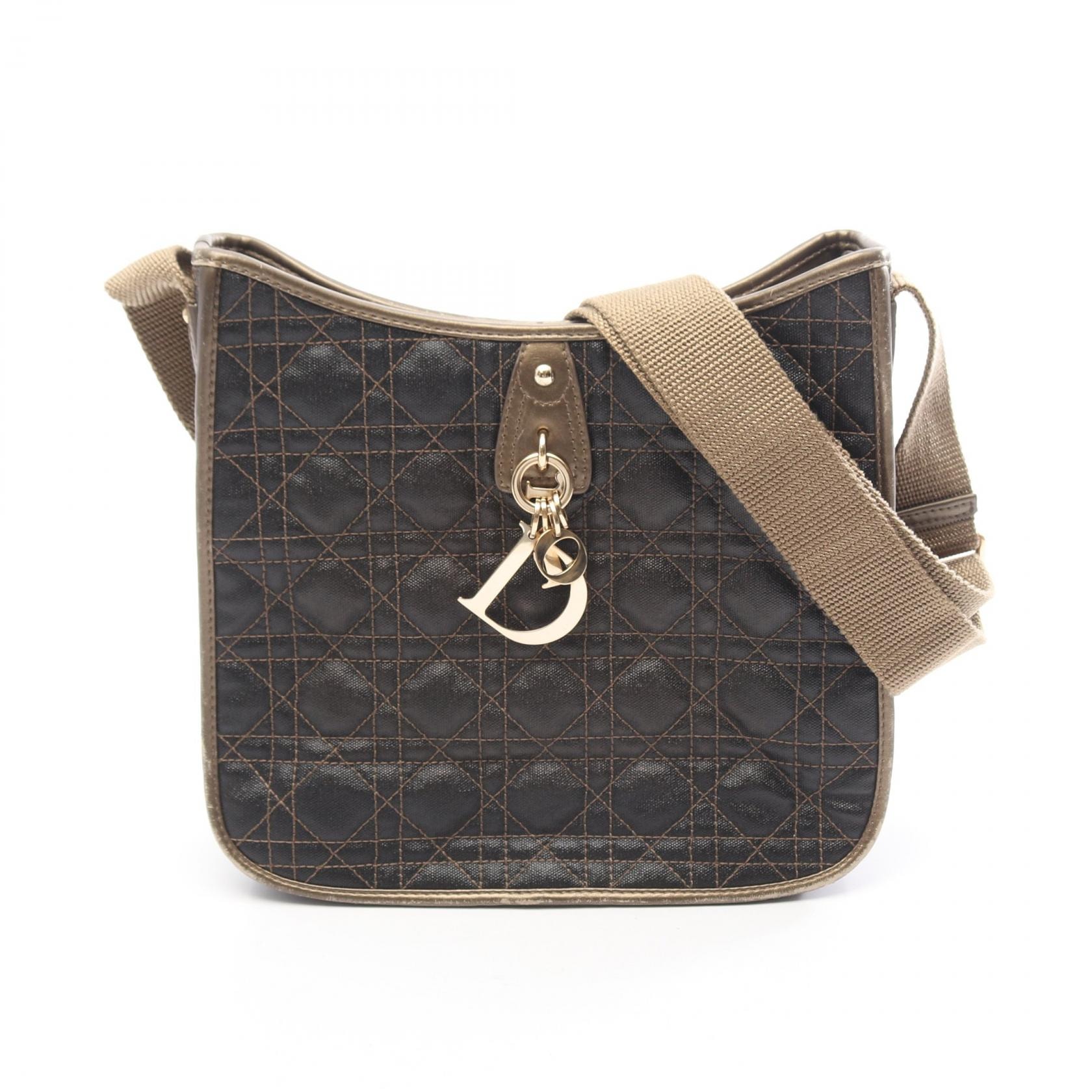 ディオール Dior カナージュ ショルダーバッグ バッグ PVCコーティングキャンバス レザー レディース ブラウン系 / ゴールド系 【中古】
