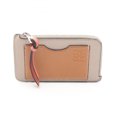 ロエベ LOEWE アナグラム コインカードホルダー カードケース コインケース 財布 レザー レディース ベージュ系 【中古】