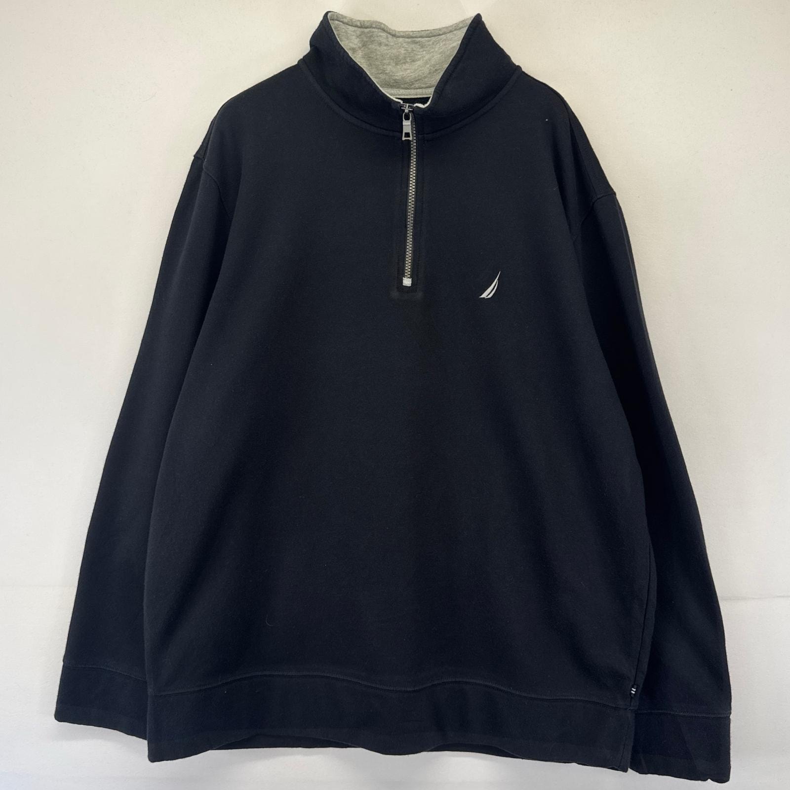 古着 ノーティカ NAUTICA スウェット ハーフジップ ワンポイントロゴ 大きいサイズ トレーナー 2XL  ブラック系 メンズ