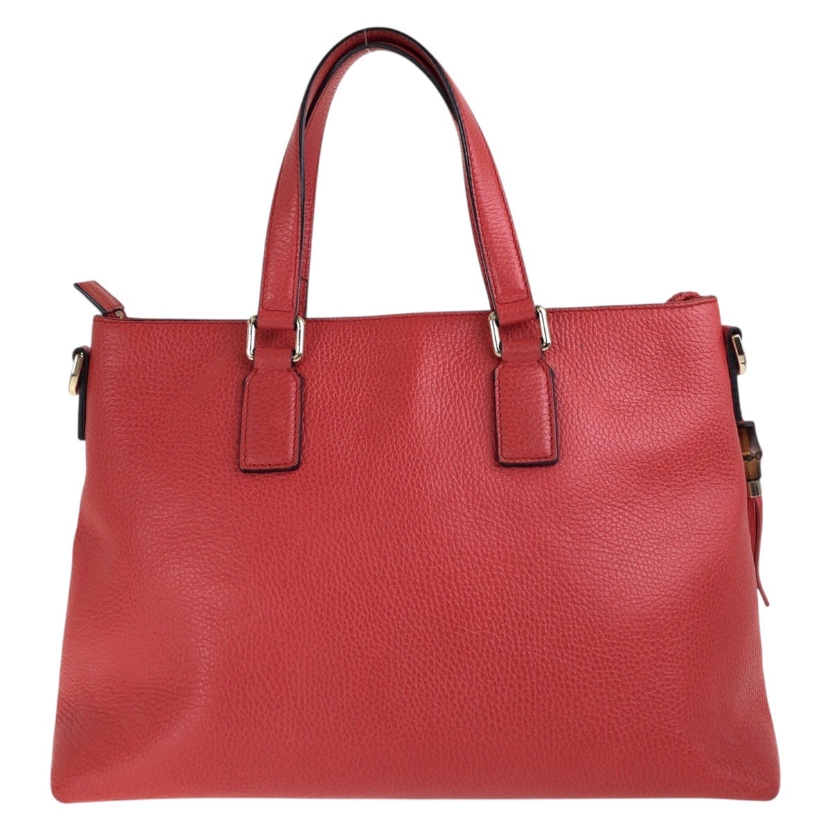 美品 GUCCI グッチ バンブー タッセル レッド ゴールド金具 レザー トートバッグ ショルダーバッグ 2way 601843 【中古】