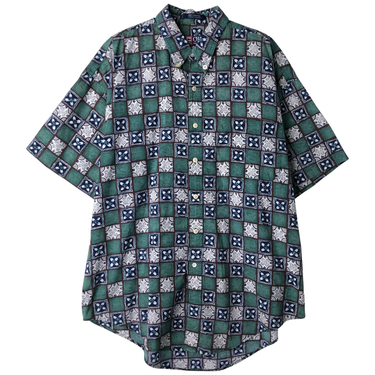 古着 ラルフローレン Ralph Lauren CHAPS チャップス 総柄 半袖 ボタンダウンシャツ メンズL相当/eaa611053