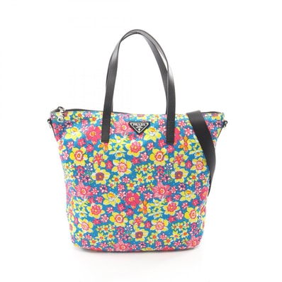 プラダ PRADA TESSUTO STAMPAT 花柄 2WAY トートバッグ バッグ ナイロン サフィアーノレザー レディース ブラック系 / マルチカラー 【中古】