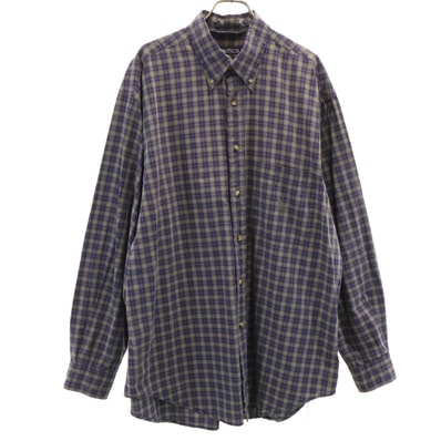 NAUTICA ノーティカ 90s USA製 オールド チェック柄 長袖 ボタンダウンシャツ L ネイビー