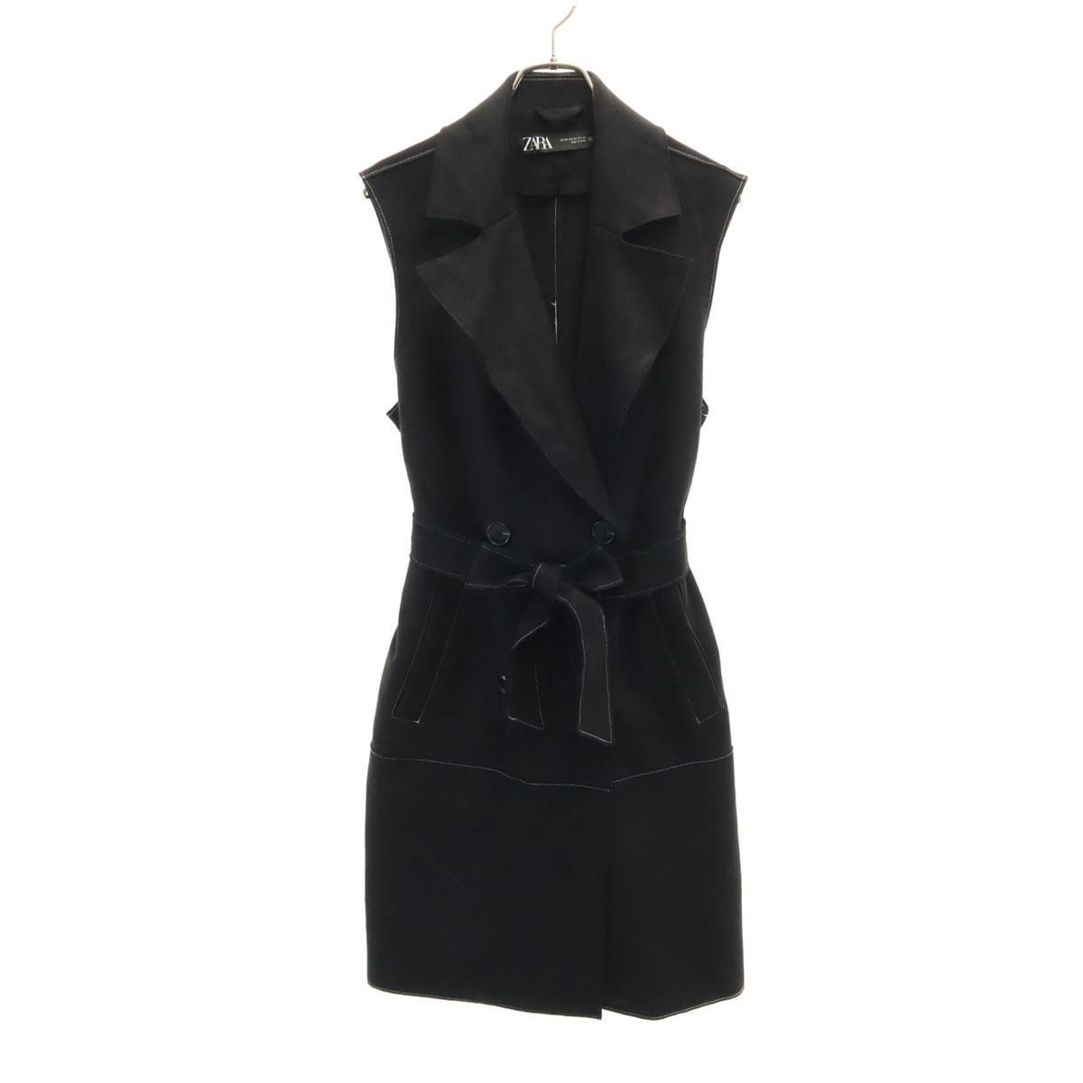 ZARA ザラ フェイクスエード ロング ベスト XS ブラック