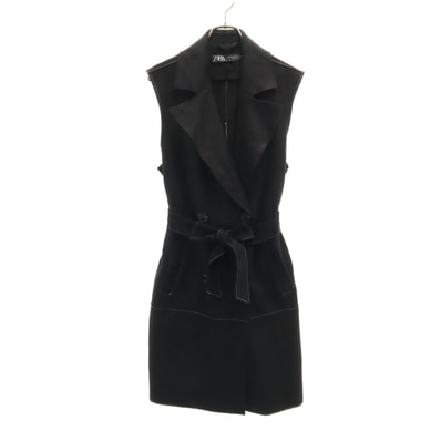 ZARA ザラ フェイクスエード ロング ベスト XS ブラック