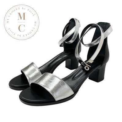 エルメス HERMES マネージュ サンダル 靴 シューズ レザー シルバー ブラック ケリー金具 ストラップ