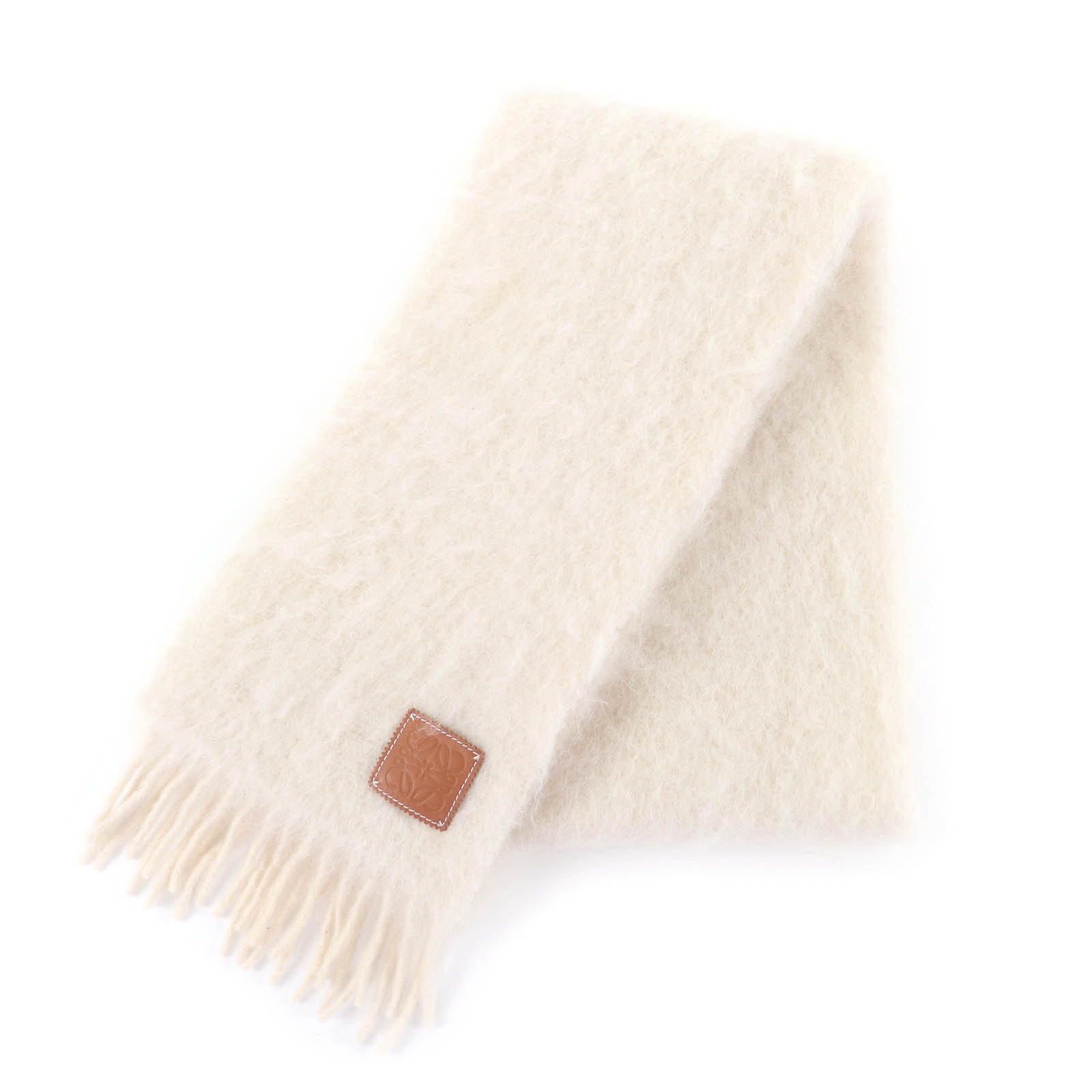 極美品 ロエベ マフラー アイボリー レディース 28003861