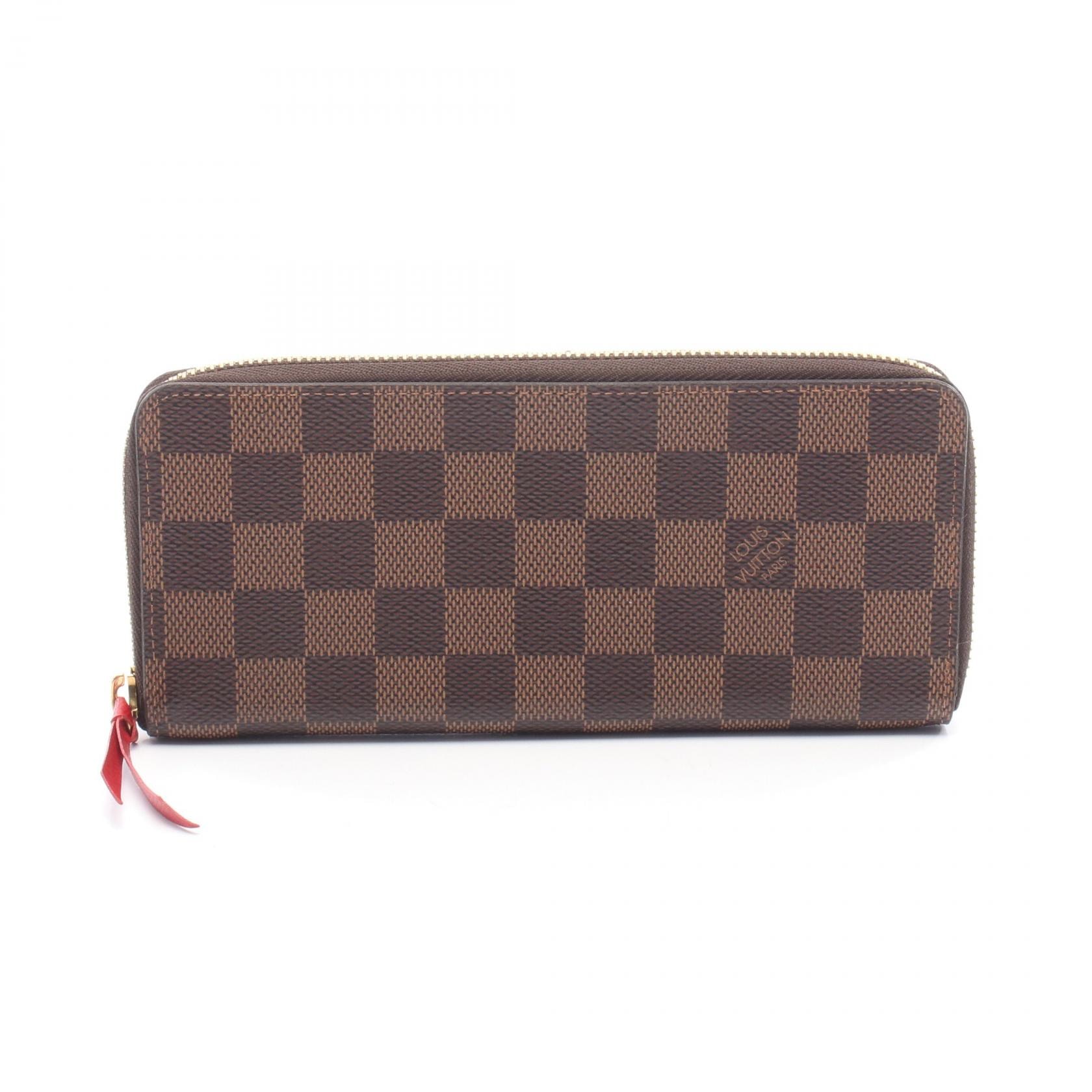 ルイ・ヴィトン LOUIS VUITTON ポルトフォイユ クレマンス ラウンド長財布 財布 レザー PVCコーティングキャンバス ダミエ スリーズ レディース ブラウン系 / レッド系 / エベヌ N60534 【中古】