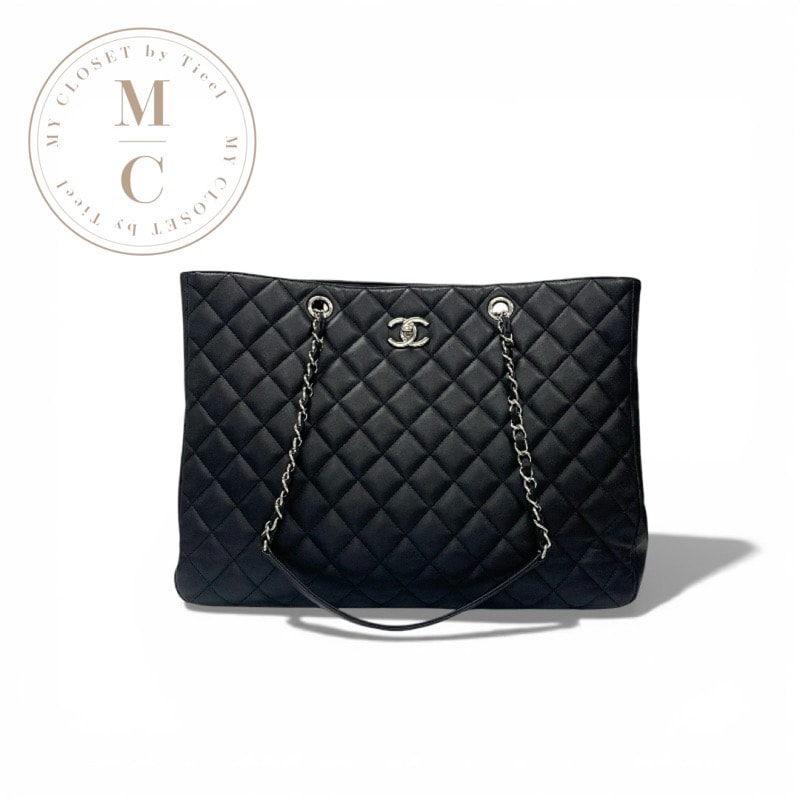 シャネル CHANEL バッグ トートバッグ ラムスキン ブラック シルバー ココマーク マトラッセ ターンロック チェーン