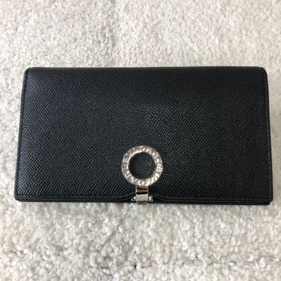 BVLGARI Grain Leather Clip Long Wallet "Black"