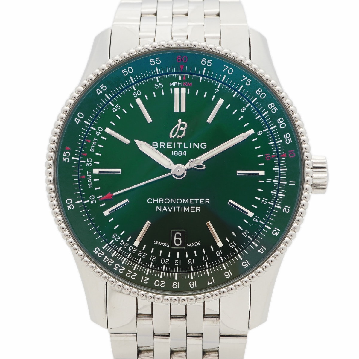 【6wdc0194】ブライトリング ナビタイマー A17326 グリーン文字盤【中古】腕時計 メンズ