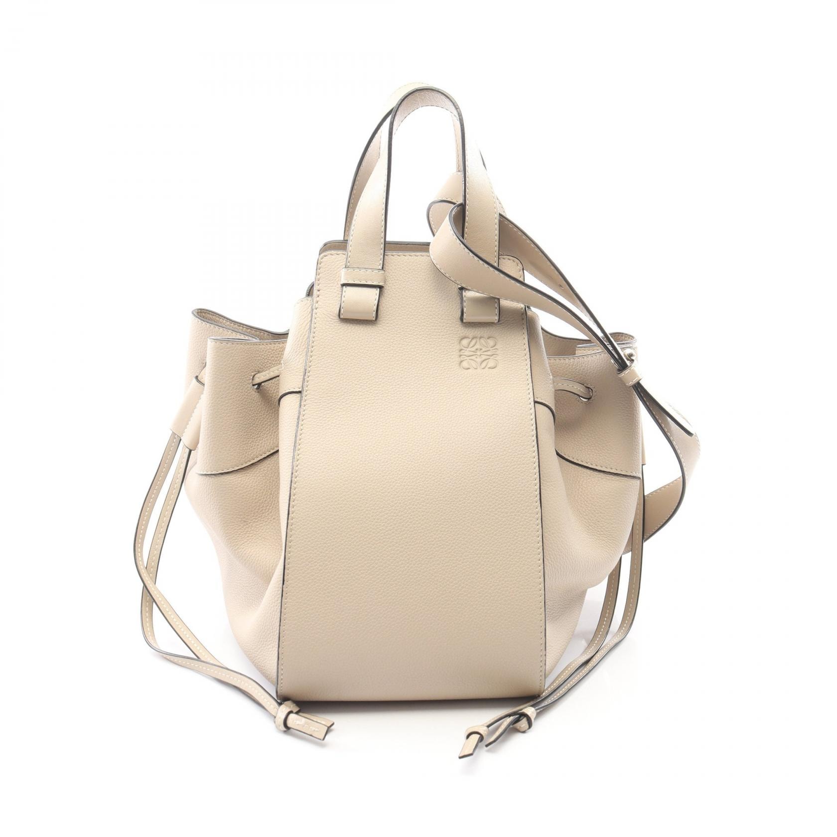 ロエベ LOEWE ハンモック ドローストリング ミディアム 2WAY ショルダーバッグ バッグ レザー レディース ベージュ系 【中古】