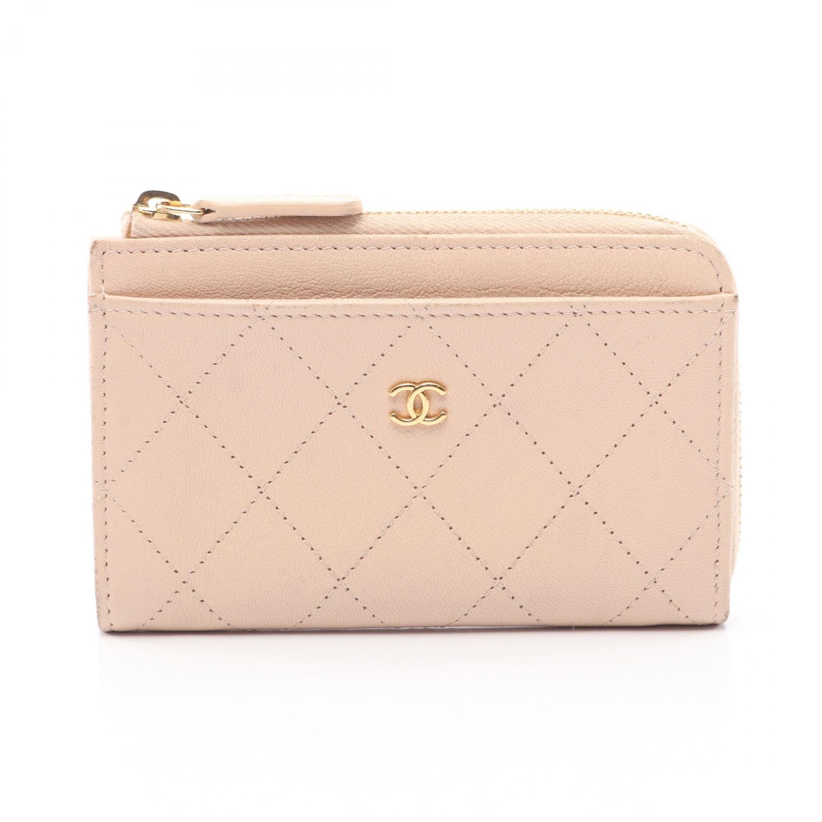 シャネル CHANEL ココマーク ジップ カードケース コインケース 財布 レザー レディース ピンク系 【中古】