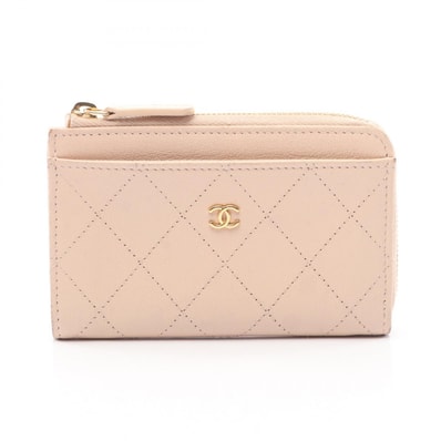 シャネル CHANEL ココマーク ジップ カードケース コインケース 財布 レザー レディース ピンク系 【中古】