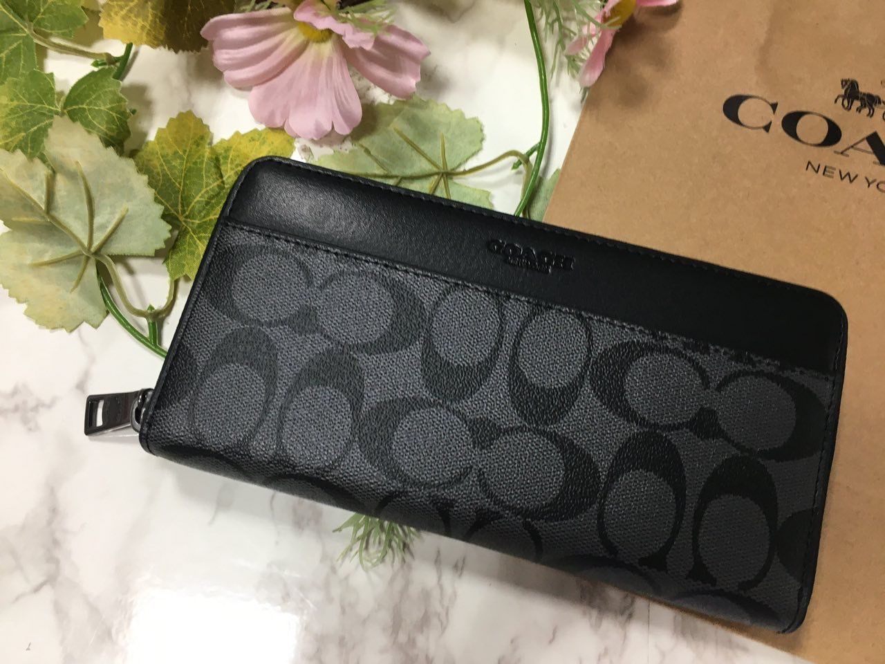 COACH長財布 ブラック 灰色 正規品