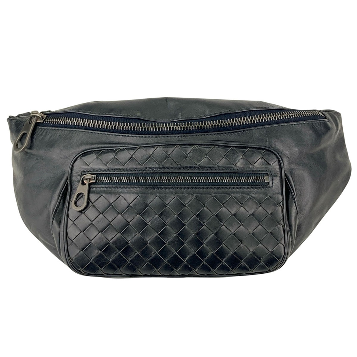BOTTEGAVENETA ボッテガヴェネタ イントレチャート ウエストバッグ ウエストポーチ ボディバッグ レザー ブラック  メンズ【中古】