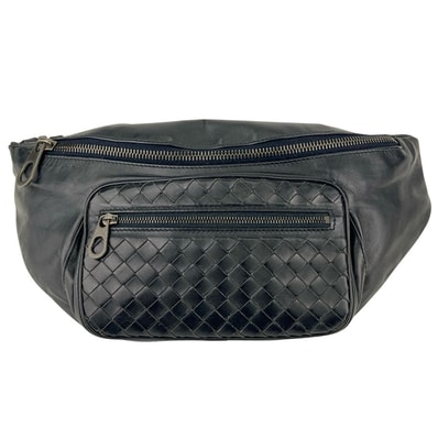 BOTTEGAVENETA ボッテガヴェネタ イントレチャート ウエストバッグ ウエストポーチ ボディバッグ レザー ブラック メンズ【中古】