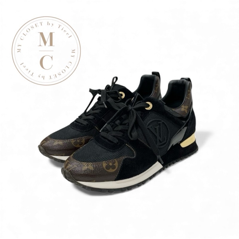 ルイヴィトン LOUIS VUITTON ランアウェイライン モノグラム スニーカー 靴 シューズ レザー スエード メッシュ ブラック ブラウン LVロゴ インヒール