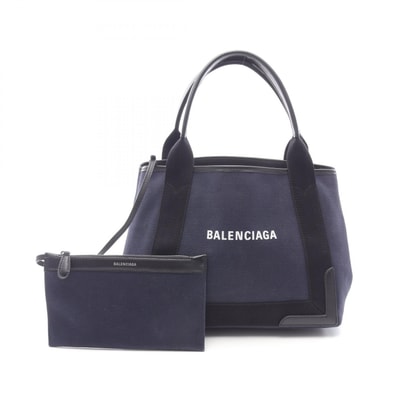 バレンシアガ BALENCIAGA NAVY CABAS S ネイビーカバ トートバッグ バッグ キャンバス レザー レディース ネイビー系 / ブラック系 339933 K9H1N 【中古】