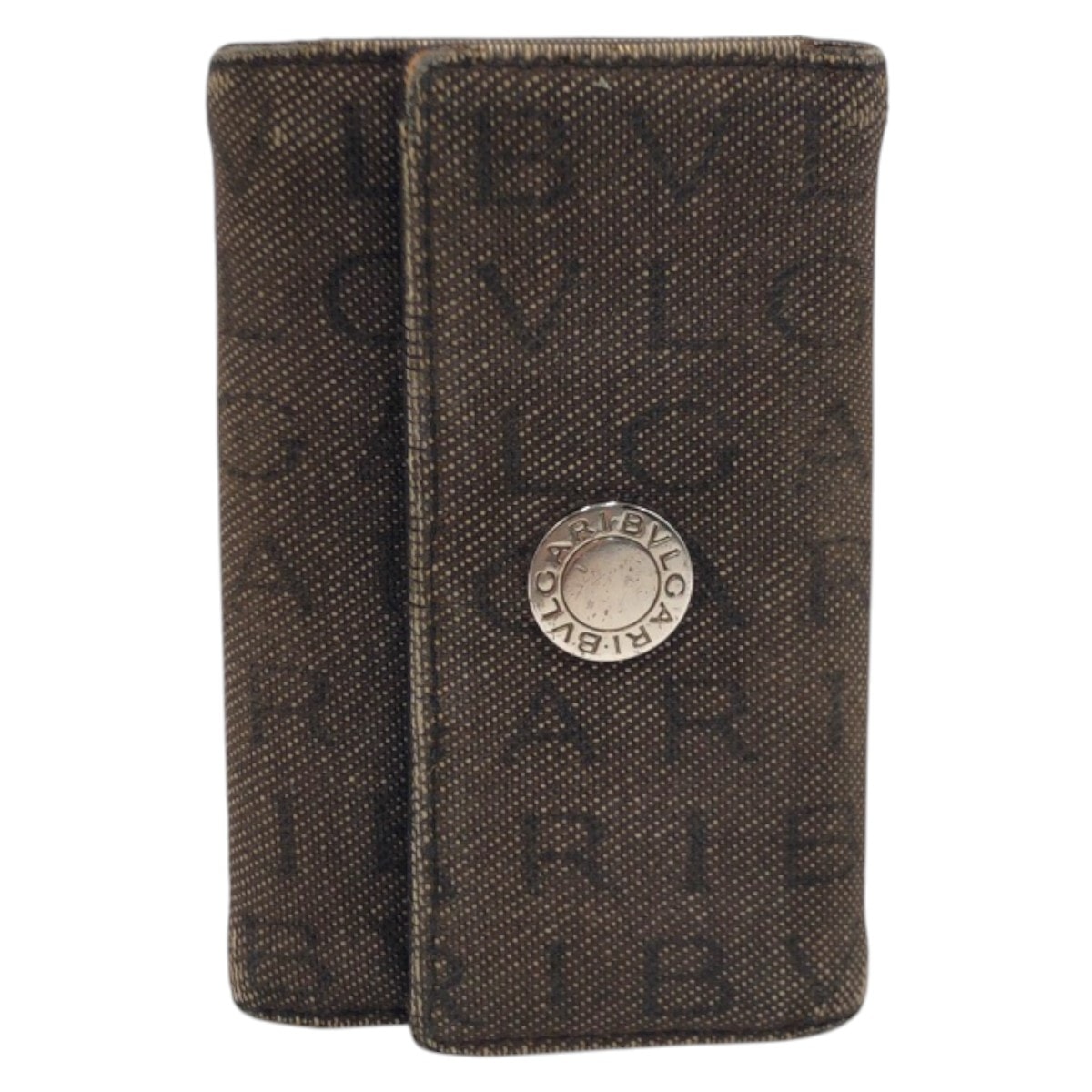BVLGARI ブルガリ ロゴマニア ブラウン シルバー金具 キャンバス キーケース 男女兼用 600574 【中古】
