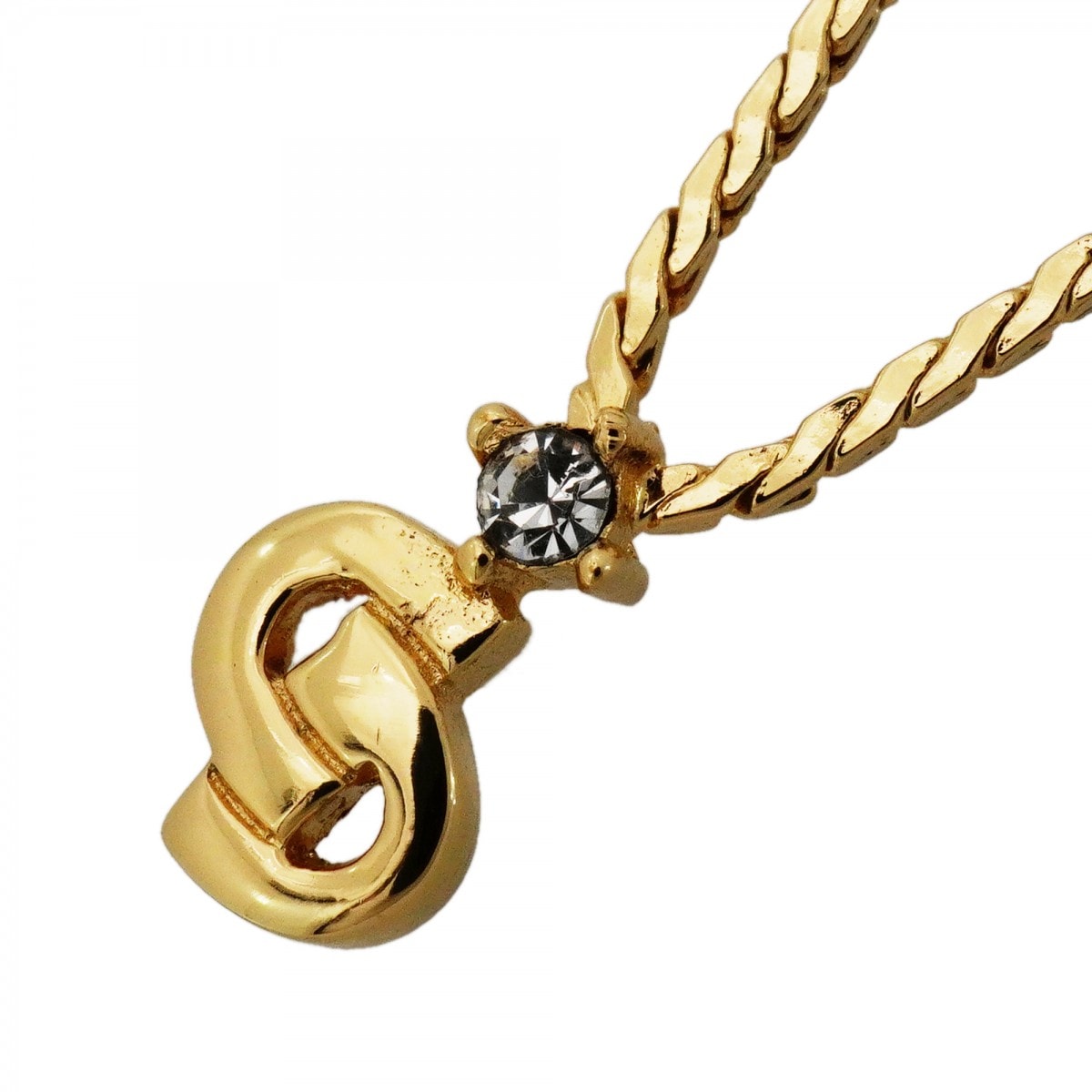 【6jdb0376】クリスチャンディオール ネックレス CDロゴ GPメッキ ラインストーン ゴールド【中古】レディース