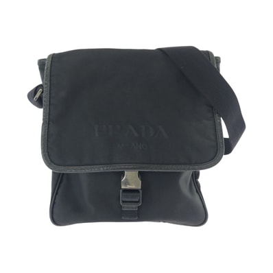 美品 PRADA プラダ テスート ロゴ ブラック 黒 シルバー金具 ナイロン ショルダーバッグ 斜め掛け Y602025 【中古】