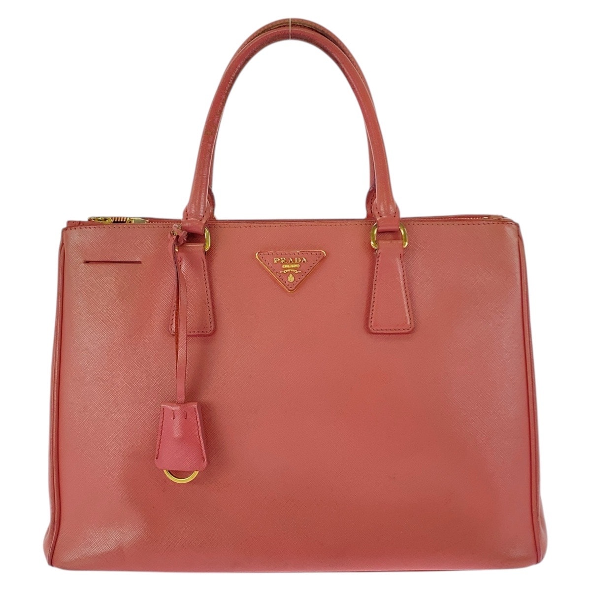 PRADA プラダ ガレリア サフィアーノ 三角ロゴプレート ピンク ゴールド金具 レザー トートバッグ ハンドバッグ 505859 【中古】