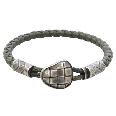 BOTTEGAVENETA ボッテガヴェネタ ネックレス Intrecciato イントレチャート レザー ブレスレット イタリア製 シルバー ハート ブラック系 シルバー系【中古】