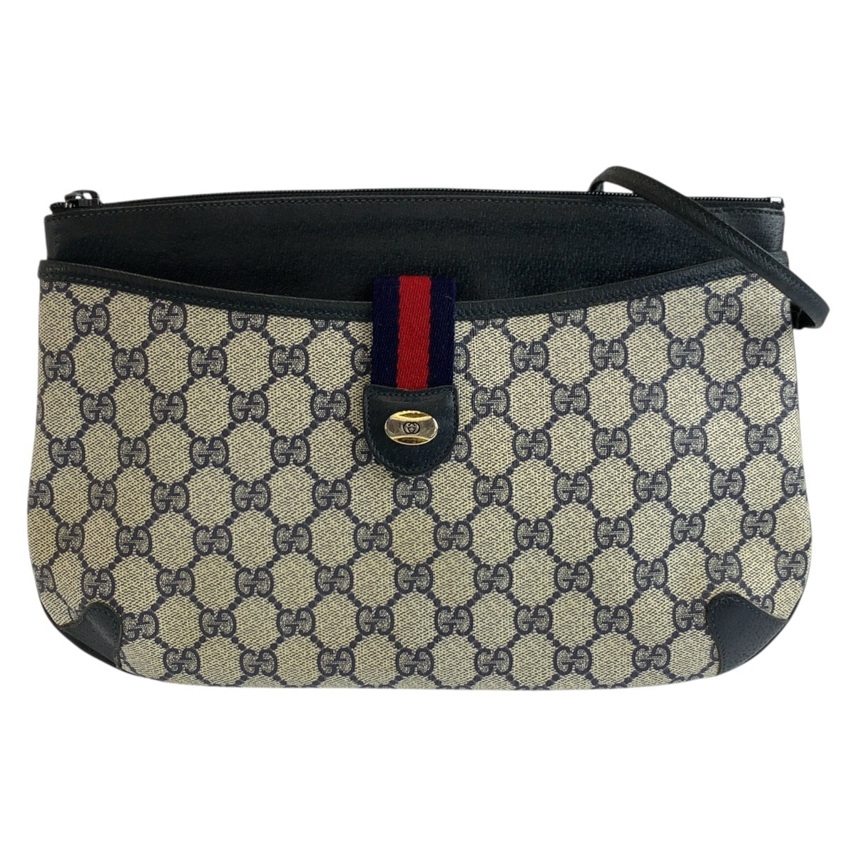 GUCCI グッチ ヴィンテージ グレー ネイビー GGスプリームキャンバス レザー/ ショルダーバッグ ポシェット 604612 【中古】