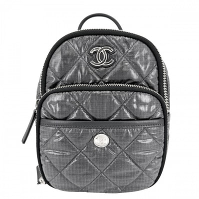 CHANEL シャネル リュック マトラッセ ココ ネージュ チェーンショルダー ラメ バックパック ココマーク ナイロン グレー シルバー金具 レディース 美品【中古品】