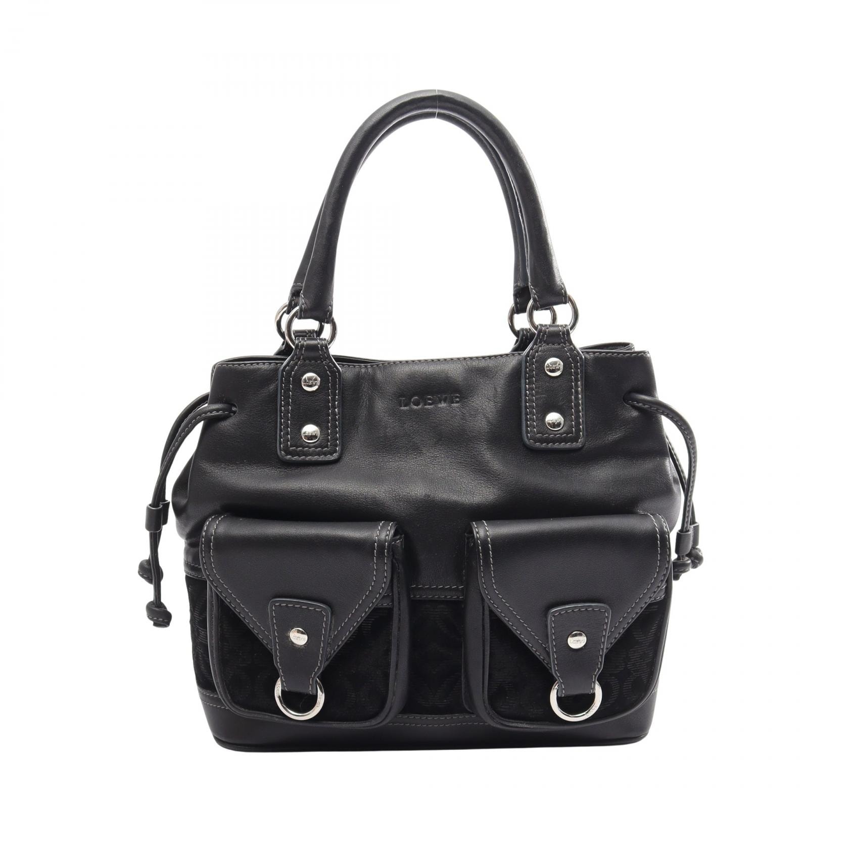 ロエベ LOEWE アナグラム ハンドバッグ バッグ スウェード レザー レディース ブラック系 【中古】