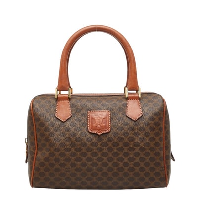 セリーヌ マカダム ミニボストンバッグ ハンドバッグ ブラウン PVC レザー レディース CELINE 【中古】