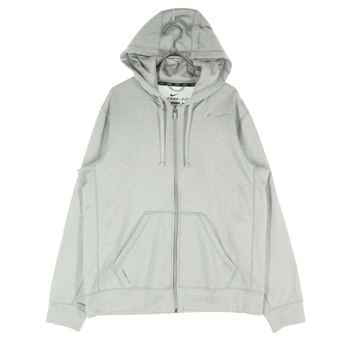 美品 NIKE ナイキ 裏起毛 ワンポイントロゴ 長袖 スウェット ジップパーカー M グレー