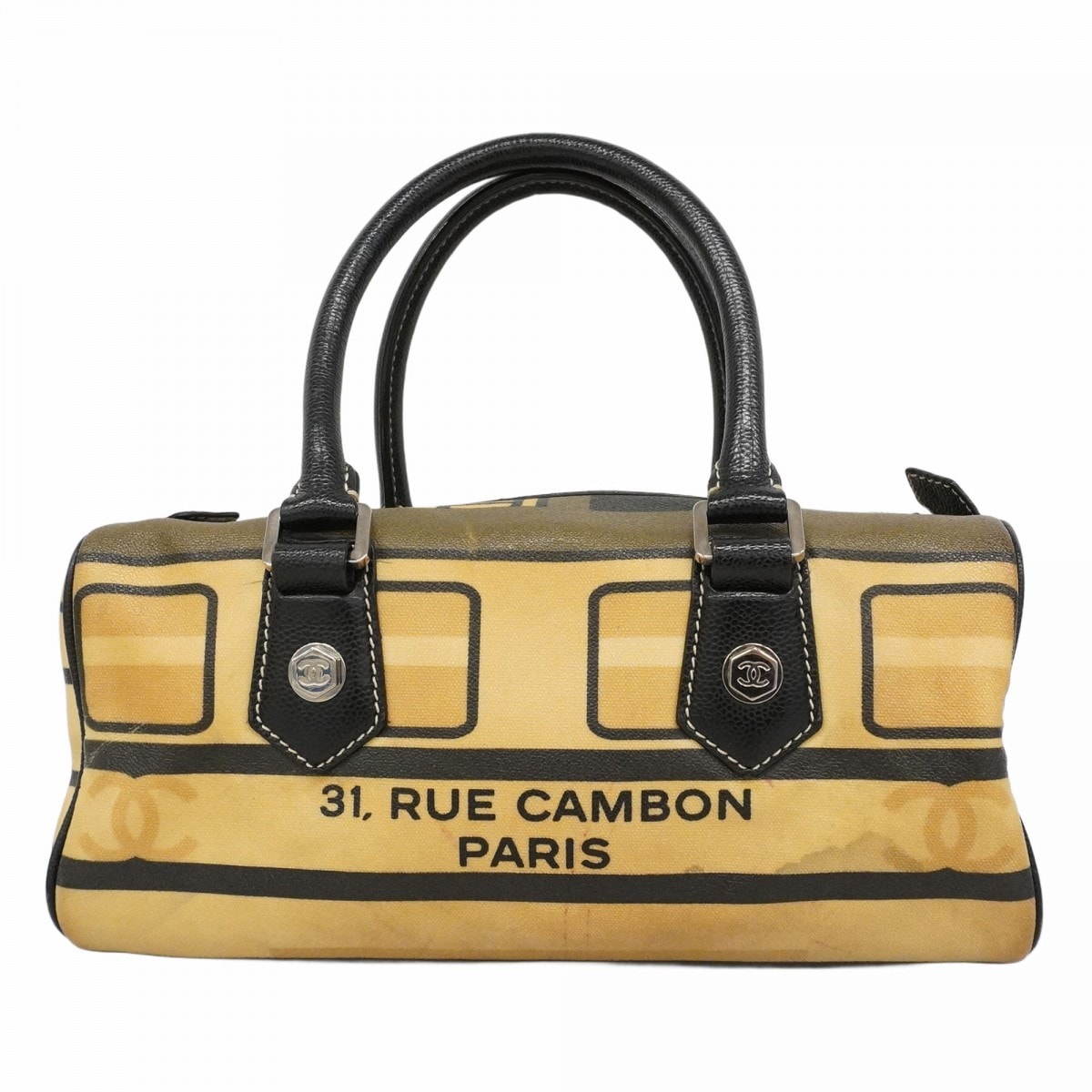 【6dd5034】シャネル ハンドバッグ セントラルステーション PVC ブラウン ブラック シルバー金具【中古】レディース