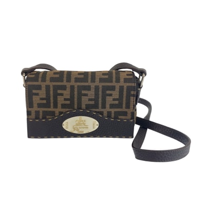 美品 FENDI フェンディ セレリア ズッカ柄 ブラウン キャンバス レザー/ 斜め掛け ショルダーバッグ ポシェット 1-0291453 【中古】
