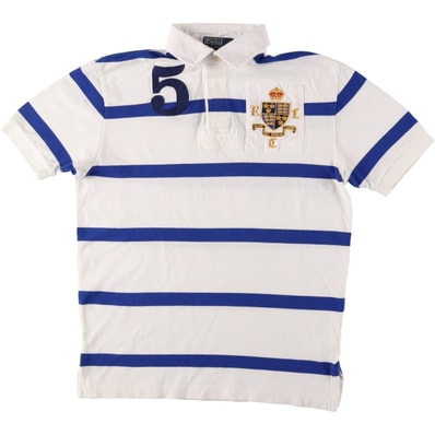 古着 ラルフローレン Ralph Lauren POLO by Ralph Lauren ボーダー柄 半袖 ラガーシャツ メンズM相当/eaa561898
